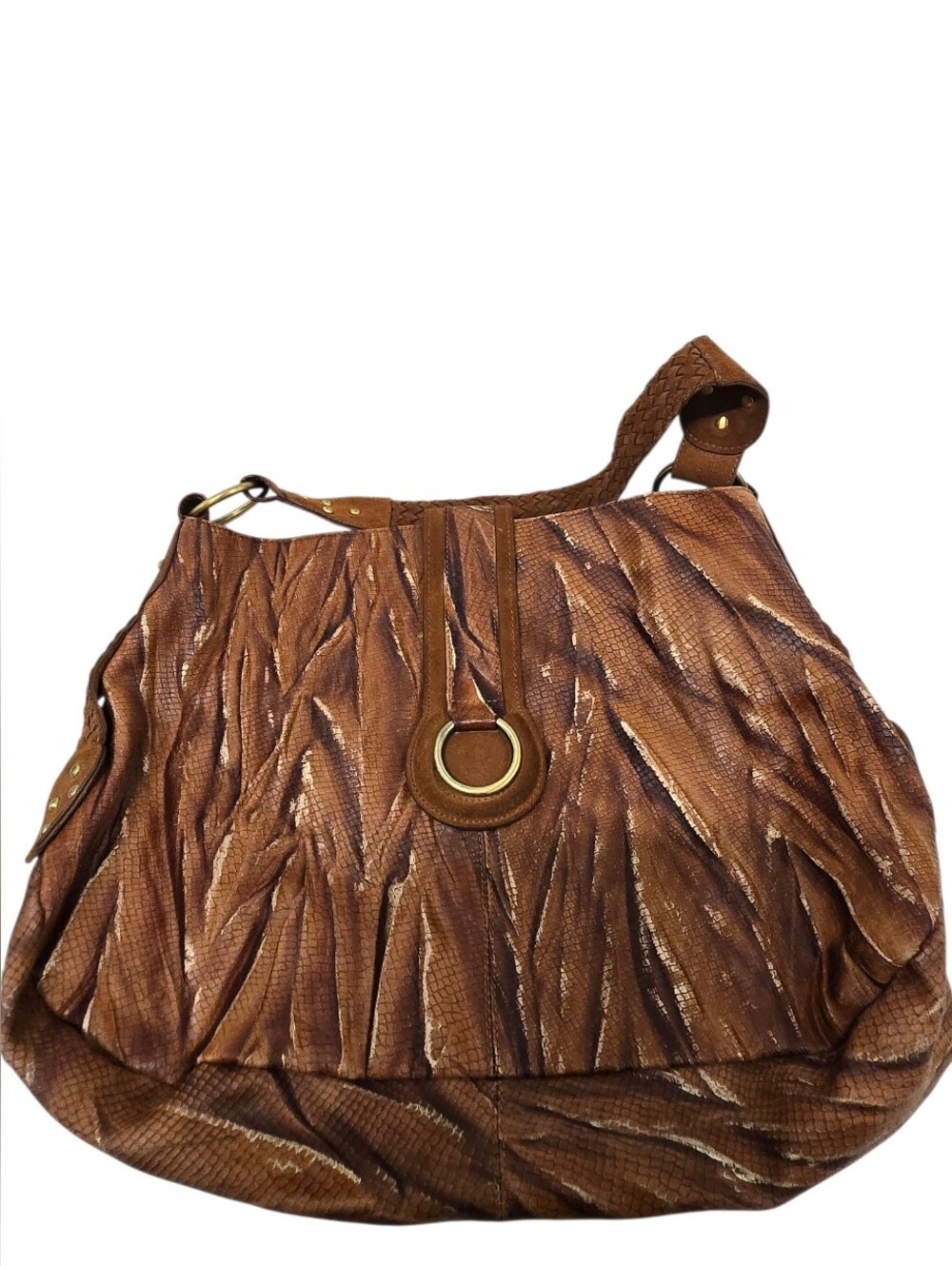 Charlie Lapson metallic brown crinkled leather slouchy‎ hobo bag